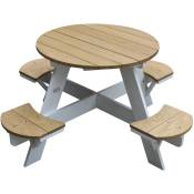 Ufo Table de Pique Nique ronde pour enfants en bois Table ronde enfant pour le jardin en marron et blanc avec 4 sièges - Marron - AXI