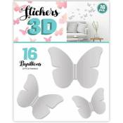 16 Adhésifs décoratifs 3D papillons Gris