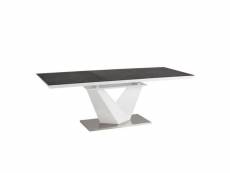 Alatas - table extensible salle à manger - 140x85x75 cm - plateau en mdf laqué + verre - cadre en acier + mdf - noir/blanc