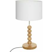 Atmosphera - Lampe à poser design bois Nino - Diam 25 x 48 - Blanc
