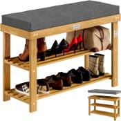 Banc à chaussures en bois d'acacia certifié fsc® 2 niveaux assise rembourée rangement polyvalent 9-12 paires-70 cm - 0 - Casaria
