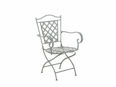 Chaise de jardin en fer forgé vert vieilli avec accoudoir