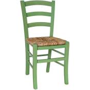 Chaise en bois vert Venise avec assise en paille de