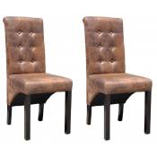 Chaise vintage simili cuir marron vieilli et pieds pin massif Barielle - Lot de 2