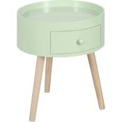 Chevet table de nuit ronde design scandinave tiroir bicolore pieds effilés inclinés bois massif chêne clair vert - Vert
