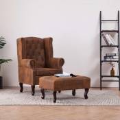 Chunhelife Fauteuil Chesterfield et repose-pieds Marron
