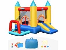 Costway château gonflable avec toboggan et piscine,aire de jeu pour 3 enfants de 3 a 10 ans, en tissu oxford et pvc,30 balles de l’ocean inclus, charg