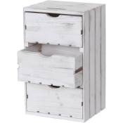 Décoshop26 - Commode petit meuble de rangement en bois style vintage 3 tiroirs 53x32x26cm bois blanc