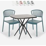 Ensemble 2 Chaises et 1 Table Carrée Noire 70x70cm Design pour Extérieur Jardin bar restaurant terrasse Magus Dark Couleur: Bleu