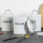 Ensemble de rangement pour thé, café et sucre Kitchen Craft en 3 pièces Blanc , boîte en acier inoxydable, collection Living Nostalgia, couleur crème