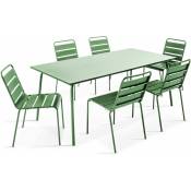 Ensemble table de jardin et 6 chaises en métal vert cactus - Palavas - Vert Cactus