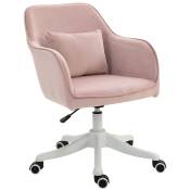 HOMCOM Fauteuil Chaise de bureau massant avec revêtement velours coussin lombaire intégré hauteur réglable pivotante 360° rose poudré Aosom France
