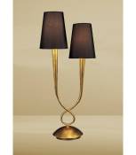 Lampe de Table Paola 2 Ampoules E14, doré peint avec Abat jour noirs