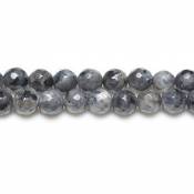 Larvikite Perles Noir/Gris Rondes Facetté 8mm Fil