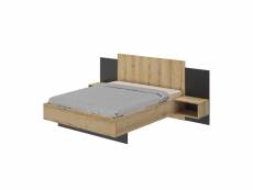Lit avec tête de lit et chevets intégrés en bois imitation chêne 160x200 - lt5062