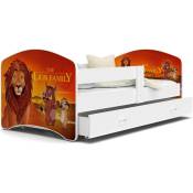 Lit Enfant Happy 80x160 Le Roi Lion Blanc Livré avec sommiers, tiroir et matelas en mousse de 7cm - Blanc