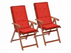 Lot de 2 coussins de chaise de jardin en tissu rouge 120x50x3 cm dec021549