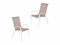 Lot de 2 fauteuil d'extérieur empilable,aluminium blanc,textilène taupe marbrée M51851974