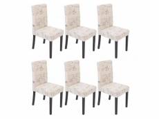 Lot de 6 chaises de salle à manger en tissu crème imprimé pieds foncés cds04230