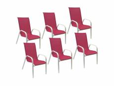 Lot de 6 chaises marbella en textilène rose - aluminium blanc