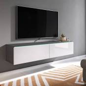 MARA - Meuble TV contemporain gris et blanc avec LED