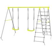 Outsunny 4 en 1 balançoire portique pour enfant avec 2 siège de balançoire échelle grimpeuse et filet d'escalade vert