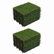 Oviala - Lot de 16 dalles clipsables gazon artificiel vert - Vert