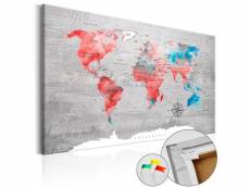 Paris prix - tableau en liège "carte du monde - red roam" 80 x 120 cm