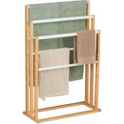 Porte-serviettes à 6 barres, en bambou, non fixe, h x l x p : 82 x 55 x 24 cm, salle de bain, nature et blanc - Relaxdays