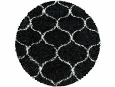 Salma - tapis rond à poils longs et motifs alhambra - noir et blanc 160 x 160 cm SALSA1601603201ANTHRAZIT