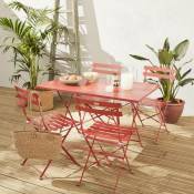 Sweeek - Salon de jardin bistrot pliable - Emilia rectangulaire Terra Cotta - Table 110x70cm avec quatre chaises pliantes. acier thermolaqué