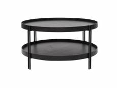 Table basse ronde design bois noir et métal noir d80
