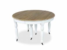Table ronde extensible en bois massif lavandou blanc
