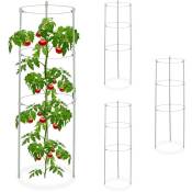 Tuteur à tomates en lot de 4, métal et plastique, hauteur : 60 cm, 3 anneaux réglables, pour plantes, gris - Relaxdays