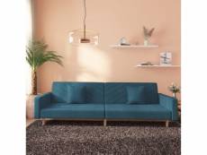 Vidaxl canapé-lit à 2 places avec deux oreillers bleu velours