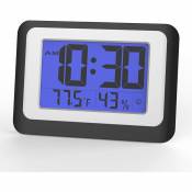 Xinuy - Réveil numérique, horloge murale électronique avec hygromètre, thermomètre intérieur, rétroéclairage, carillon horaire, répétition, 12/24