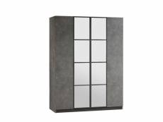 Armoire 4 portes avec miroir natho 138,4cm bois gris et anthracite