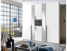 Armoire placard meuble de rangement coloris blanc/graphite - longueur 225 x profondeur 208 x hauteur 58 cm