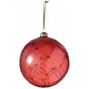 Boule de Noël avec ligne pailletées en verre rouge