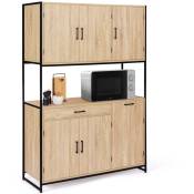 Buffet de cuisine 120 cm detroit meuble 6 portes design industriel + tiroir - Bois-clair