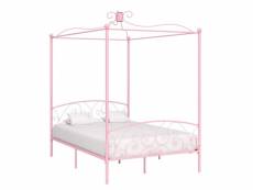 Cadre de lit de qualité à baldaquin rose métal 140 x 200 cm
