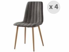 Carla - chaise scandinave tissu gris pieds métal effet bois(x4)