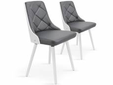 Chaise bois blanc et assise simili gris pako - lot de 2