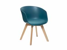 Chaise fauteuil de table assise bleu canard et pieds en bois h 75 cm - atmosphera