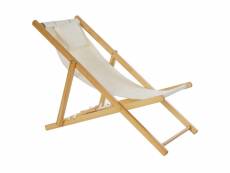Chaise longue pliante chilienne en bois et tissu beige - 57.5x113x77cm