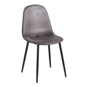 Chaise simili cuir gris foncé vintage et pieds acier noir Kela
