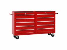 Chariot à outils avec 10 tiroirs boîte à outils armoire à outils chariot de garage rangement d'outils servante d’atelier 140 cm acier rouge helloshop2