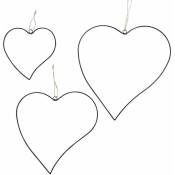 Cœurs suspendus en fer Set de 3 - 20 cm, 30 cm, 35 cm - Couleur : noir
