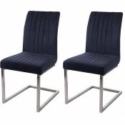 Decoshop26 Lot de 2 chaises de salle à manger chaise de conférence en acier inoxydable brossé velours anthracite-bleu CDS04482