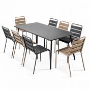 Ensemble table de jardin et 8 chaises en métal gris et taupe - Palavas - Taupe